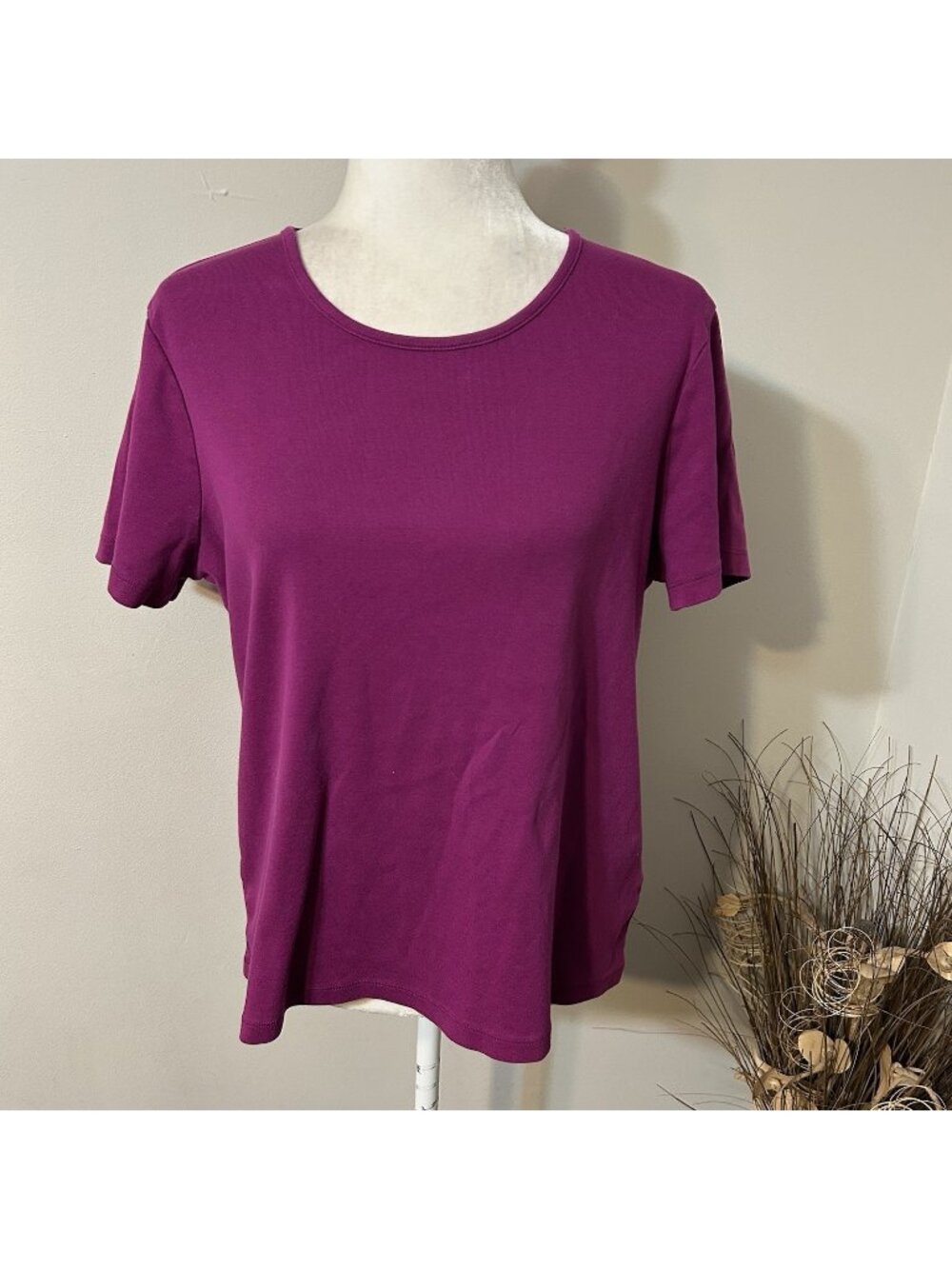 White Stag Women Short Sleeve T-shirt Top Round Neck Purple 100% Cotton Sz XL